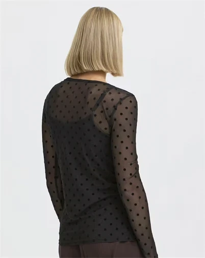 Fransa - FRDeta Langærmet Mesh Bluse - Black Dots